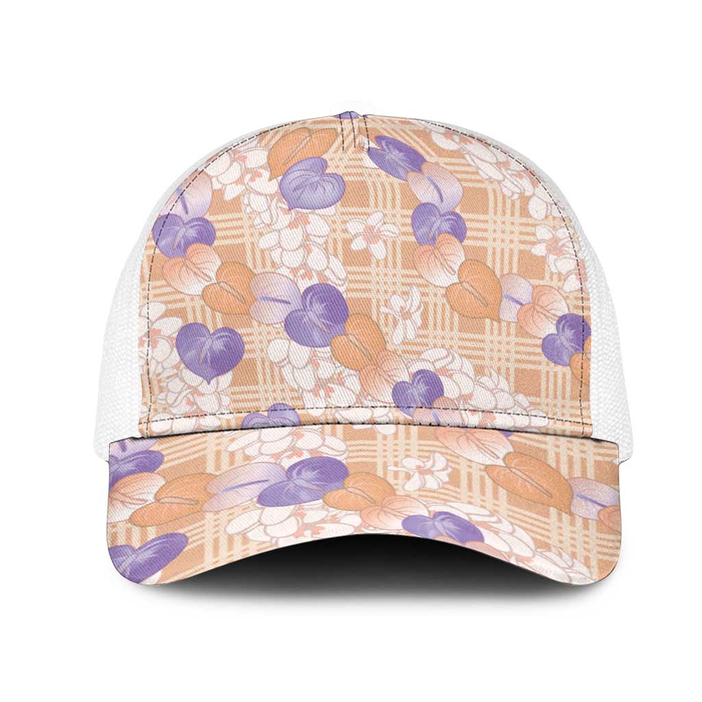 Anthurium Plumeria Lei Pastel Mesh Trucker Cap Orange Hawaiian Splendid Palaka LT01 One Size White Orange - Polynesian Pride