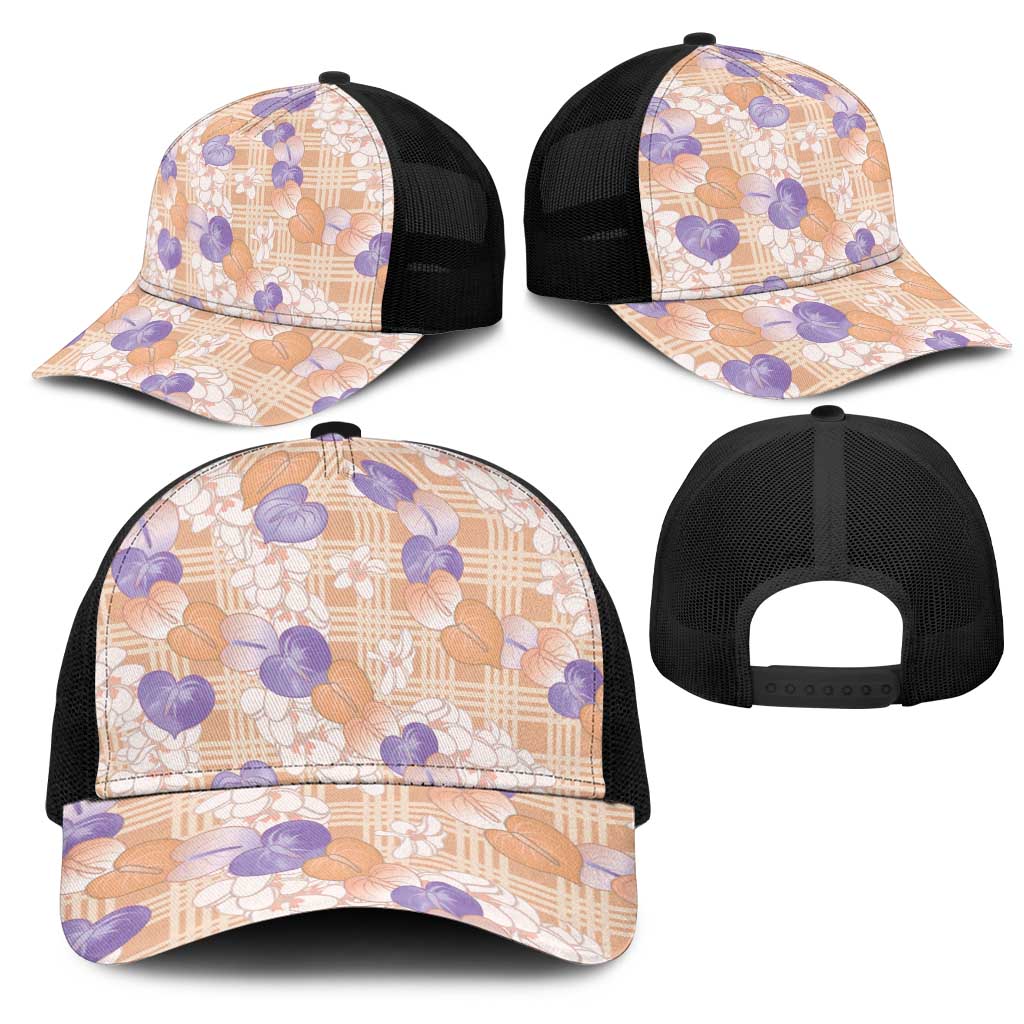 Anthurium Plumeria Lei Pastel Mesh Trucker Cap Orange Hawaiian Splendid Palaka LT01 - Polynesian Pride