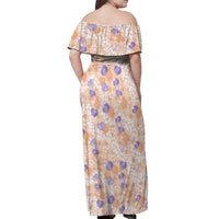 Anthurium Plumeria Lei Pastel Off Shoulder Maxi Dress Orange Hawaiian Splendid Palaka LT01 - Polynesian Pride
