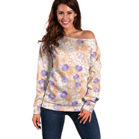 Anthurium Plumeria Lei Pastel Off Shoulder Sweater Orange Hawaiian Splendid Palaka LT01 Women Orange - Polynesian Pride