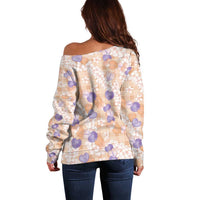 Anthurium Plumeria Lei Pastel Off Shoulder Sweater Orange Hawaiian Splendid Palaka LT01 - Polynesian Pride
