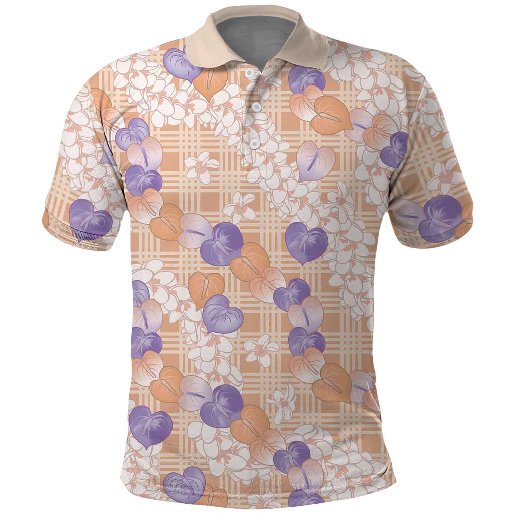 Anthurium Plumeria Lei Pastel Polo Shirt Orange Hawaiian Splendid Palaka LT01 Orange - Polynesian Pride