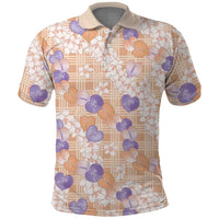 Anthurium Plumeria Lei Pastel Polo Shirt Orange Hawaiian Splendid Palaka LT01 Orange - Polynesian Pride