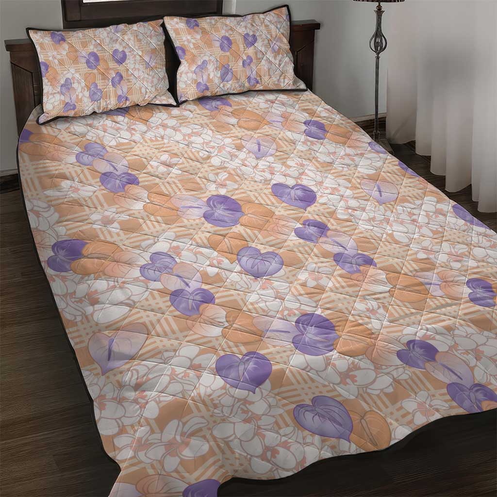 Anthurium Plumeria Lei Pastel Quilt Bed Set Orange Hawaiian Splendid Palaka LT01 Orange - Polynesian Pride