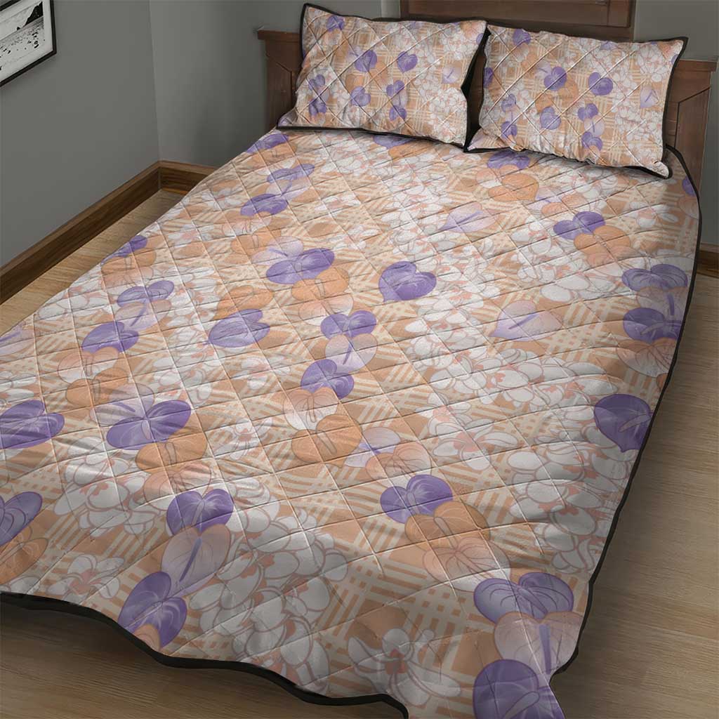 Anthurium Plumeria Lei Pastel Quilt Bed Set Orange Hawaiian Splendid Palaka LT01 - Polynesian Pride