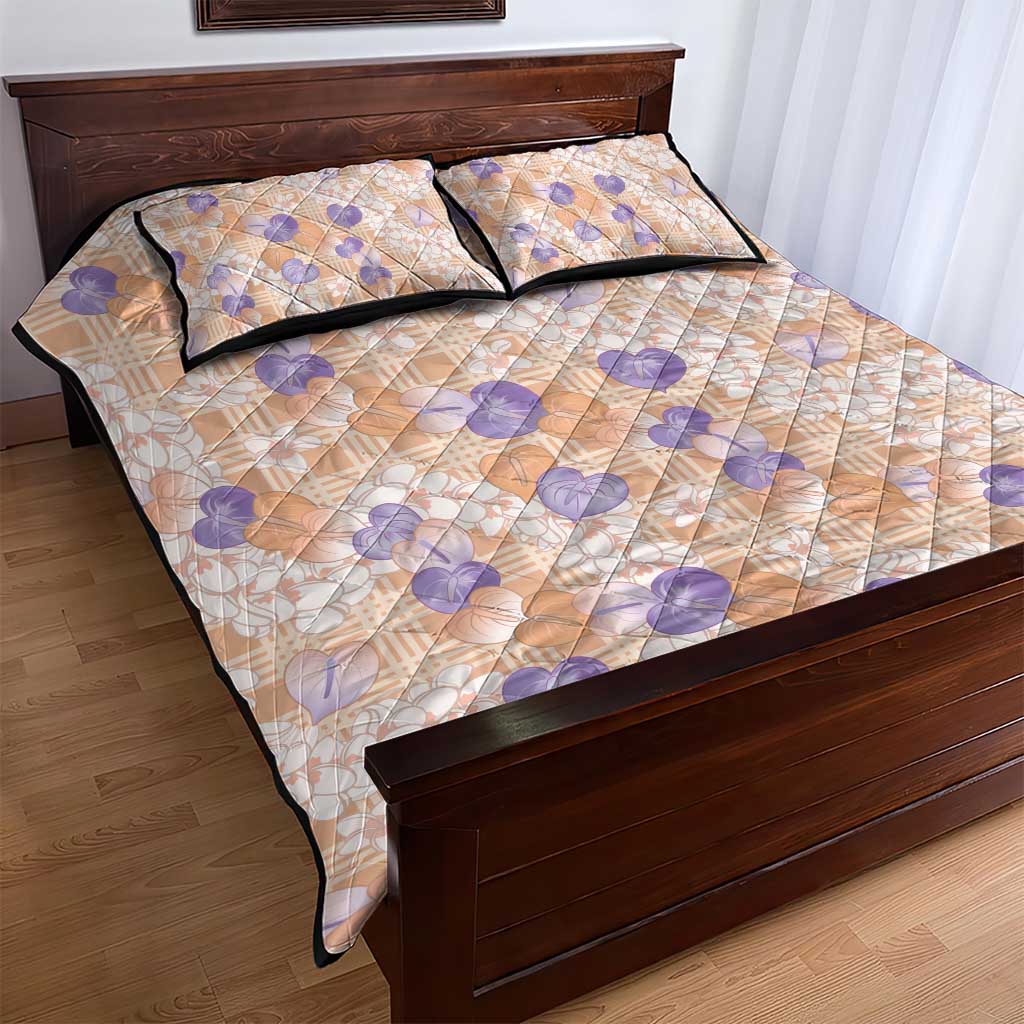 Anthurium Plumeria Lei Pastel Quilt Bed Set Orange Hawaiian Splendid Palaka LT01 - Polynesian Pride