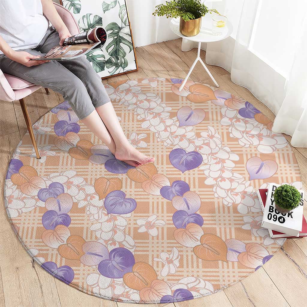 Anthurium Plumeria Lei Pastel Round Carpet Orange Hawaiian Splendid Palaka LT01 - Polynesian Pride
