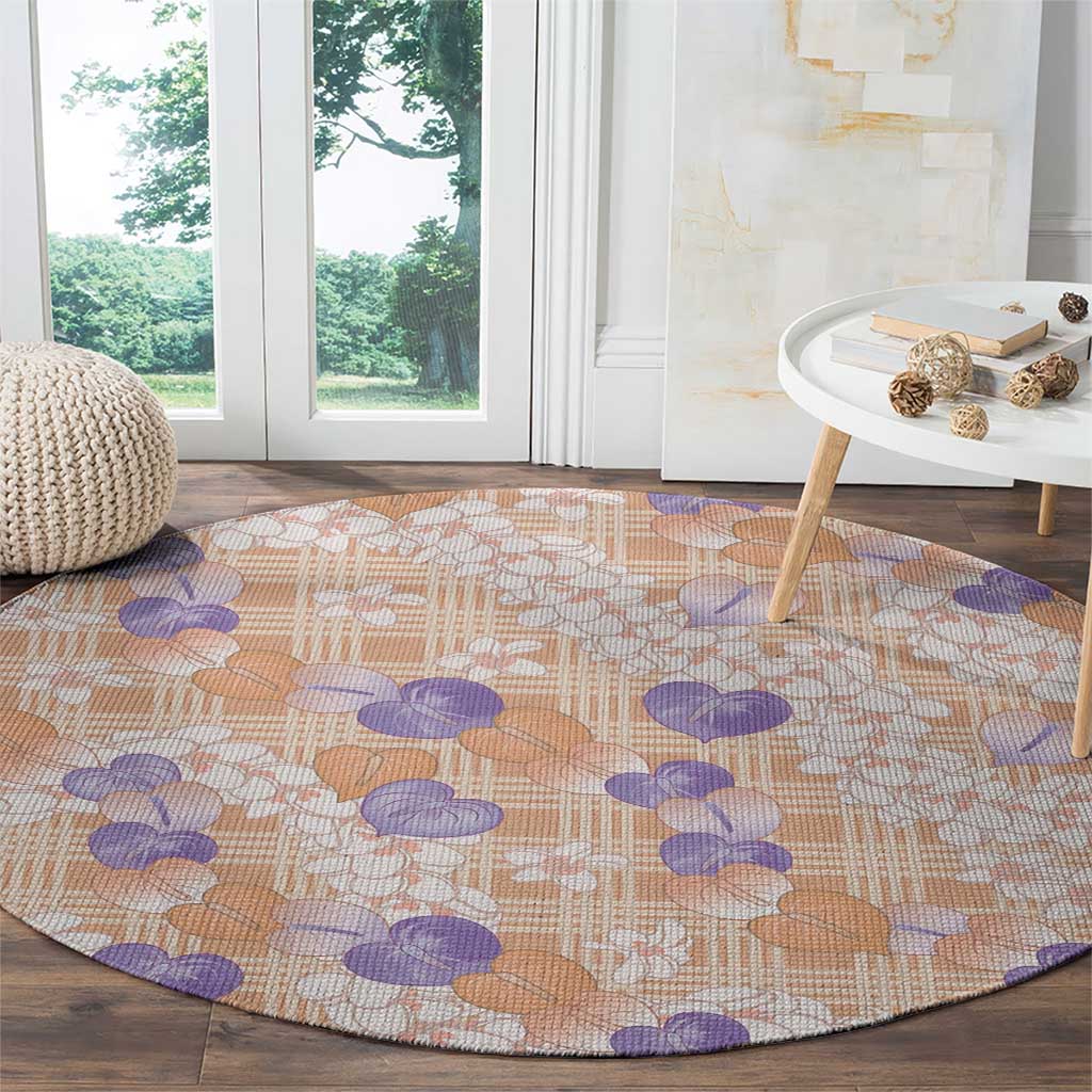 Anthurium Plumeria Lei Pastel Round Carpet Orange Hawaiian Splendid Palaka LT01 - Polynesian Pride