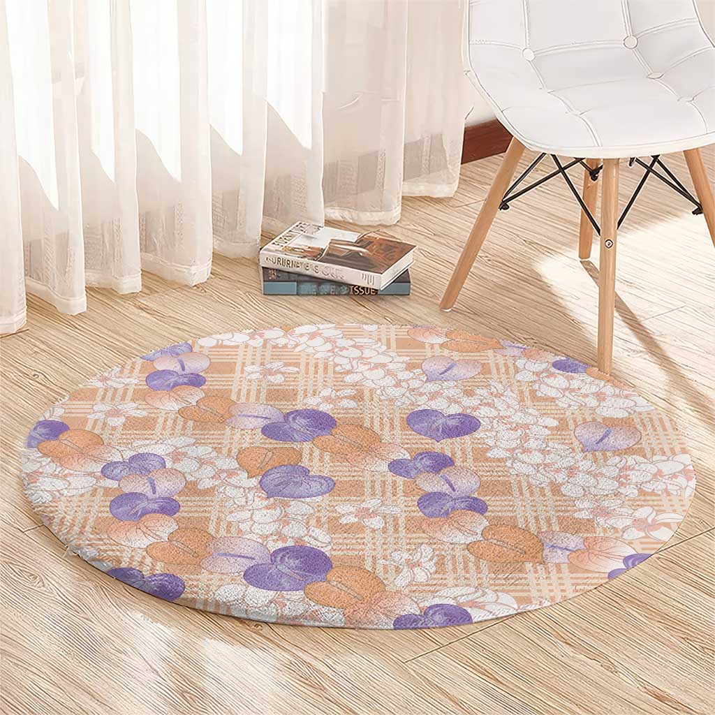 Anthurium Plumeria Lei Pastel Round Carpet Orange Hawaiian Splendid Palaka LT01 - Polynesian Pride