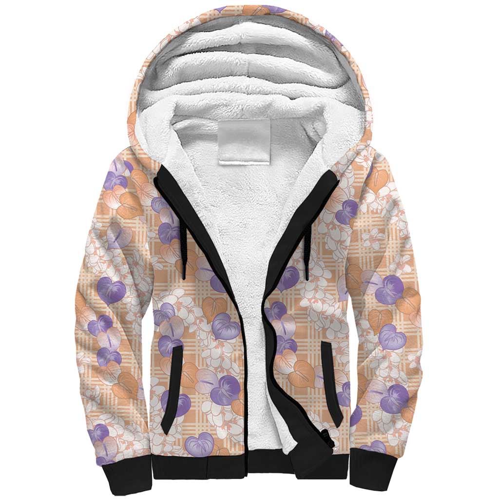 Anthurium Plumeria Lei Pastel Sherpa Hoodie Orange Hawaiian Splendid Palaka LT01 Unisex Orange - Polynesian Pride
