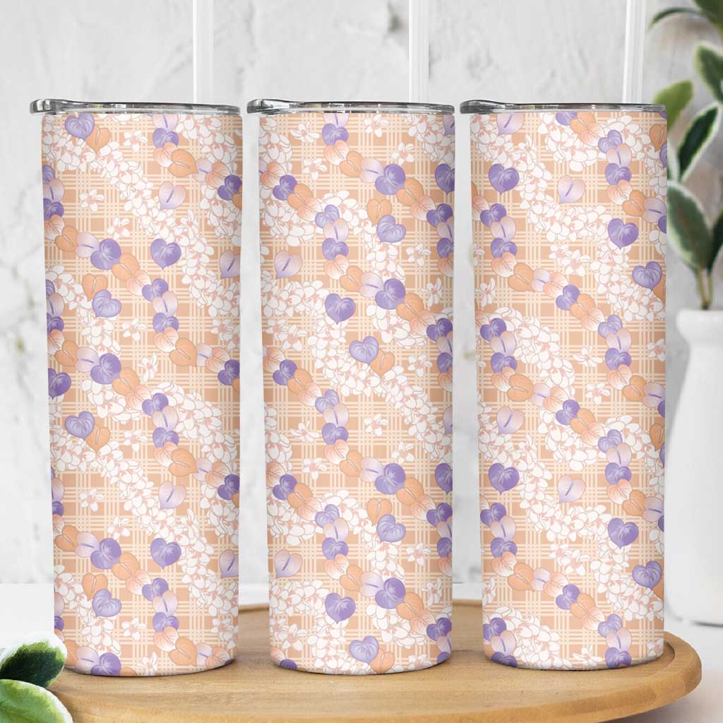 Anthurium Plumeria Lei Pastel Skinny Tumbler Orange Hawaiian Splendid Palaka LT01 - Polynesian Pride
