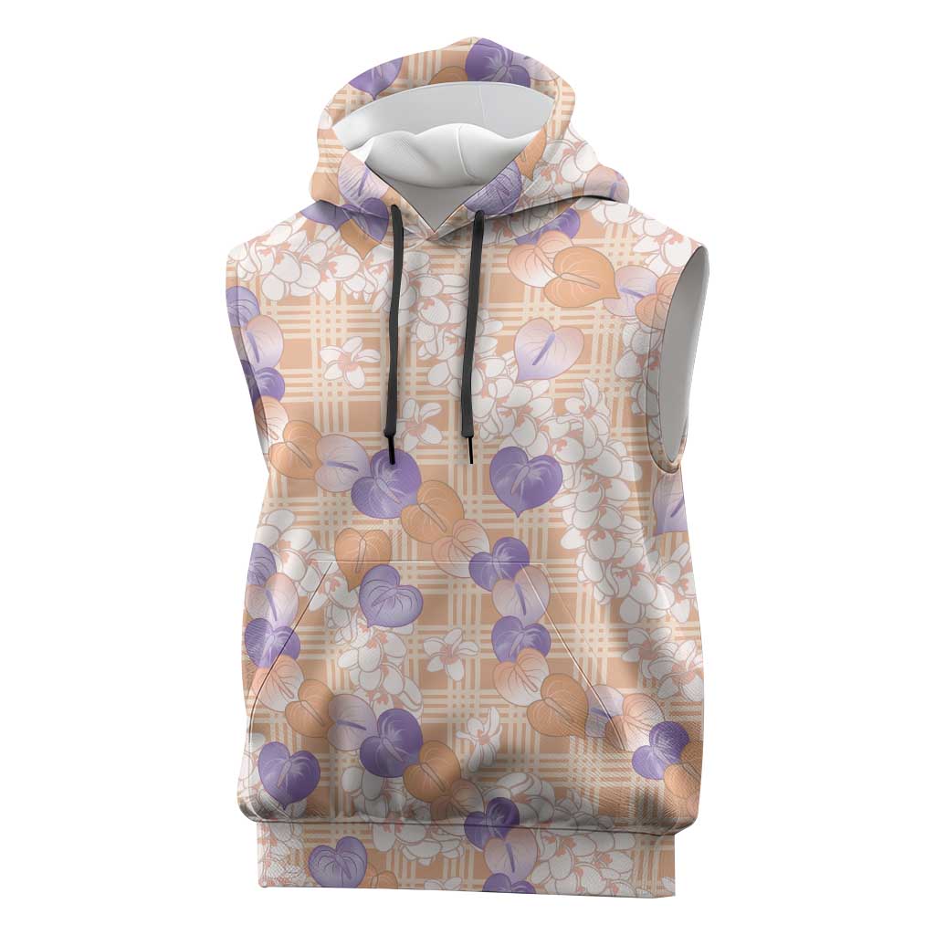Anthurium Plumeria Lei Pastel Sleeveless Hoodie Orange Hawaiian Splendid Palaka LT01 Orange - Polynesian Pride