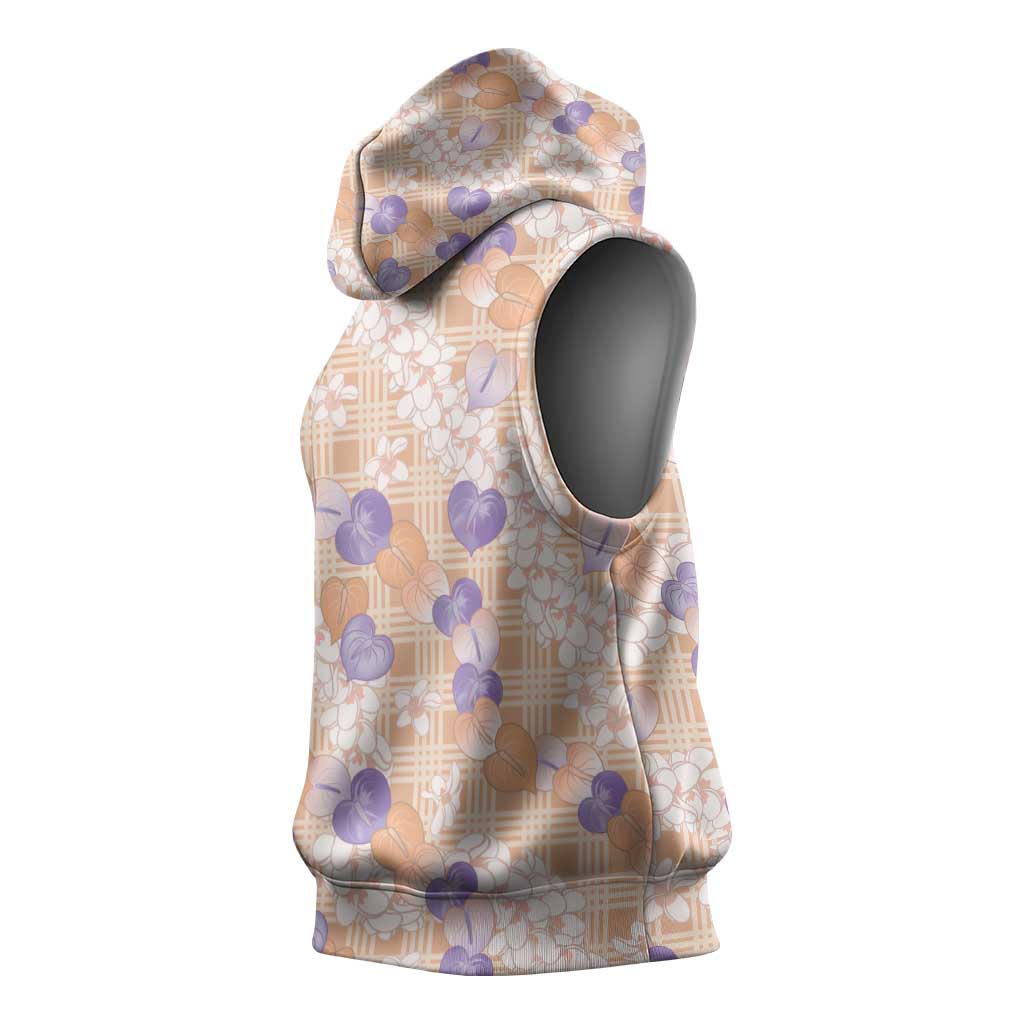 Anthurium Plumeria Lei Pastel Sleeveless Hoodie Orange Hawaiian Splendid Palaka LT01 - Polynesian Pride
