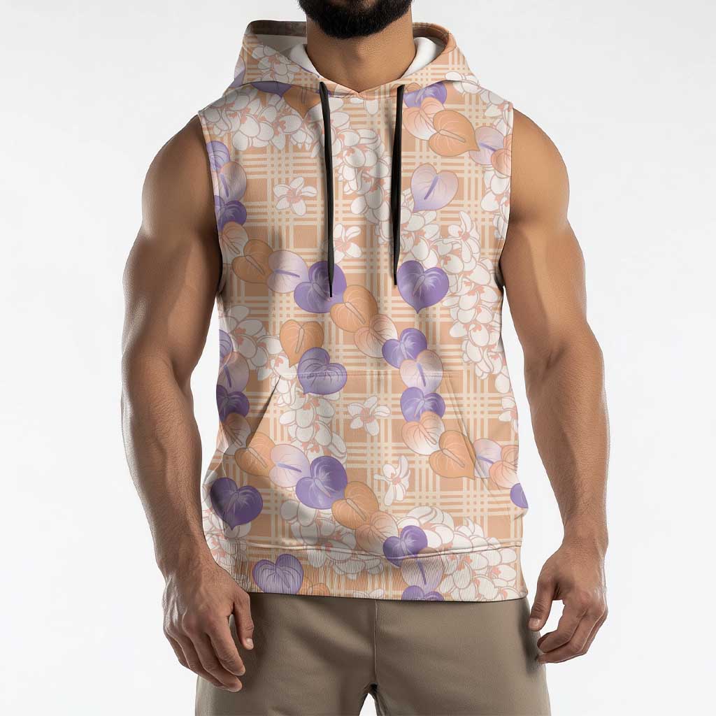 Anthurium Plumeria Lei Pastel Sleeveless Hoodie Orange Hawaiian Splendid Palaka LT01 - Polynesian Pride