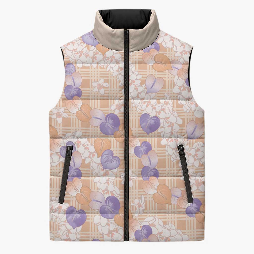 Anthurium Plumeria Lei Pastel Sleeveless Puffer Jacket Orange Hawaiian Splendid Palaka