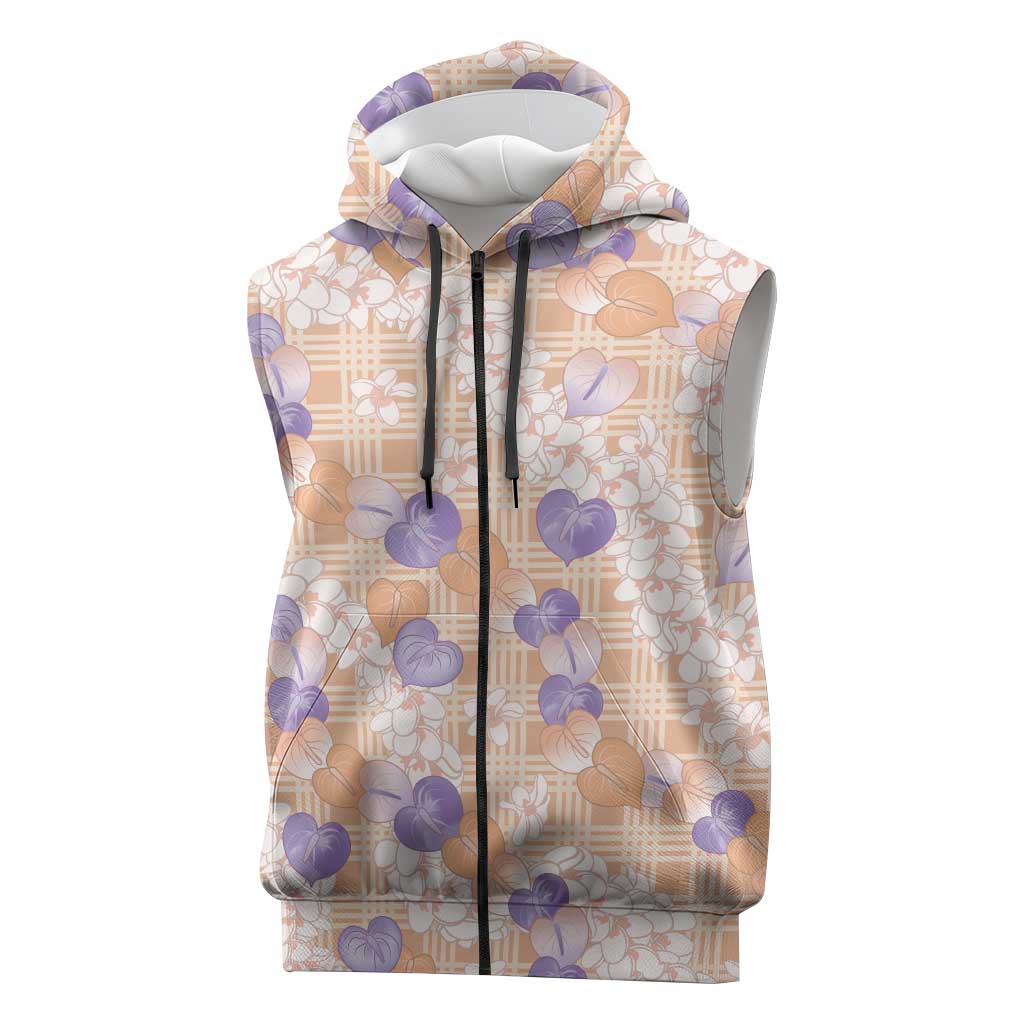 Anthurium Plumeria Lei Pastel Sleeveless Zip Hoodie Orange Hawaiian Splendid Palaka LT01 Orange - Polynesian Pride