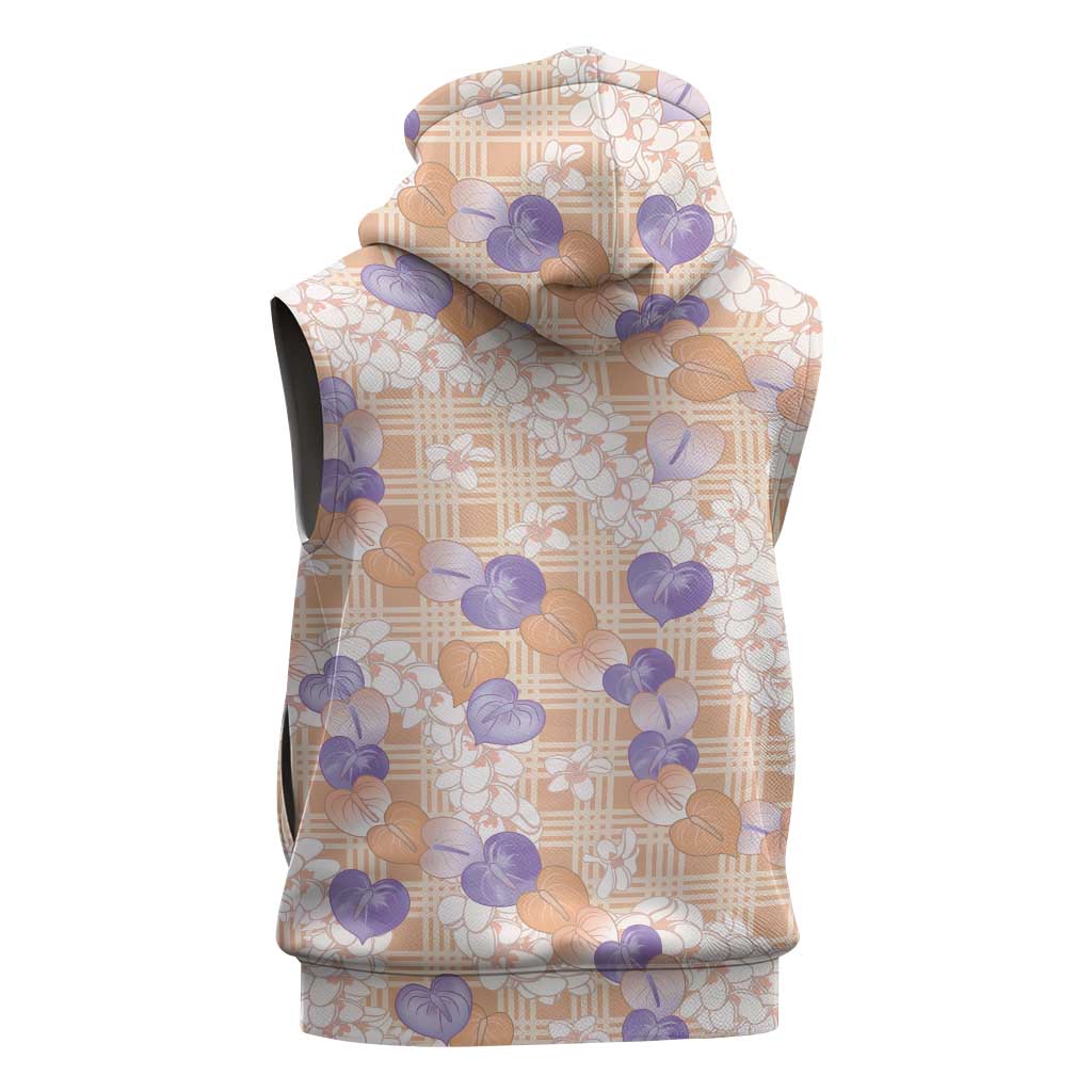 Anthurium Plumeria Lei Pastel Sleeveless Zip Hoodie Orange Hawaiian Splendid Palaka LT01 - Polynesian Pride