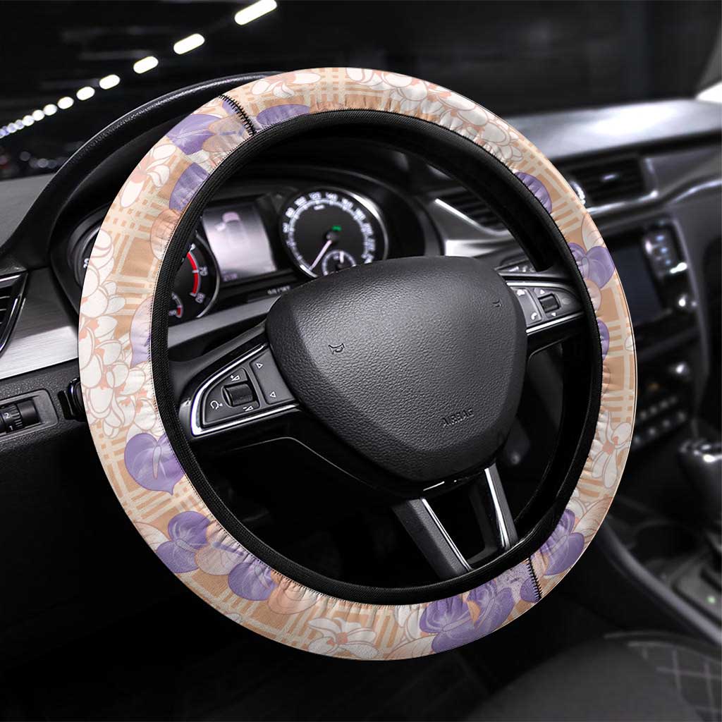 Anthurium Plumeria Lei Pastel Steering Wheel Cover Orange Hawaiian Splendid Palaka