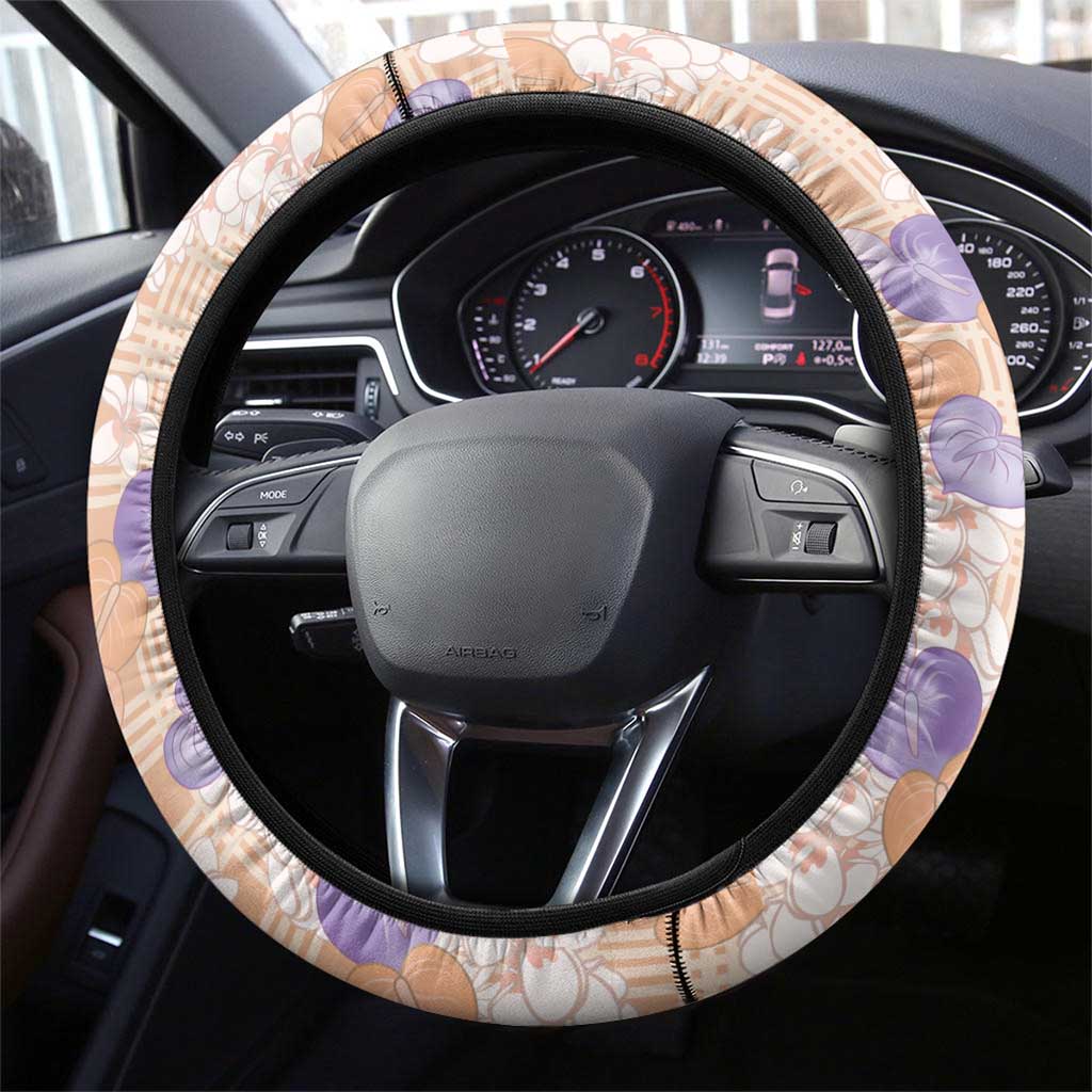 Anthurium Plumeria Lei Pastel Steering Wheel Cover Orange Hawaiian Splendid Palaka