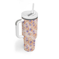 Anthurium Plumeria Lei Pastel Tumbler With Handle Orange Hawaiian Splendid Palaka LT01 - Polynesian Pride
