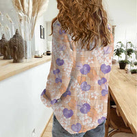 Anthurium Plumeria Lei Pastel Women Casual Shirt Orange Hawaiian Splendid Palaka LT01 - Polynesian Pride