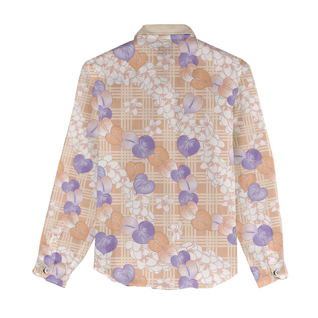Anthurium Plumeria Lei Pastel Women Casual Shirt Orange Hawaiian Splendid Palaka LT01 - Polynesian Pride