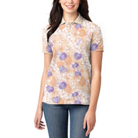 Anthurium Plumeria Lei Pastel Women Polo Shirt Orange Hawaiian Splendid Palaka LT01 - Polynesian Pride