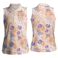 Anthurium Plumeria Lei Pastel Women Sleeveless Polo Shirt Orange Hawaiian Splendid Palaka