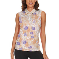 Anthurium Plumeria Lei Pastel Women Sleeveless Polo Shirt Orange Hawaiian Splendid Palaka