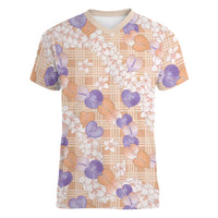 Anthurium Plumeria Lei Pastel Women V-Neck T-Shirt Orange Hawaiian Splendid Palaka LT01 Female Orange - Polynesian Pride