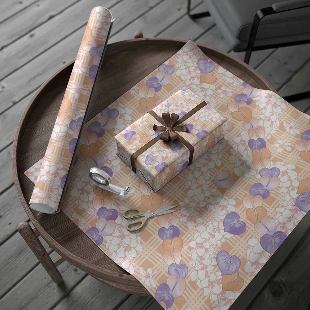 Anthurium Plumeria Lei Pastel Wrapping Paper Orange Hawaiian Splendid Palaka LT01 - Polynesian Pride