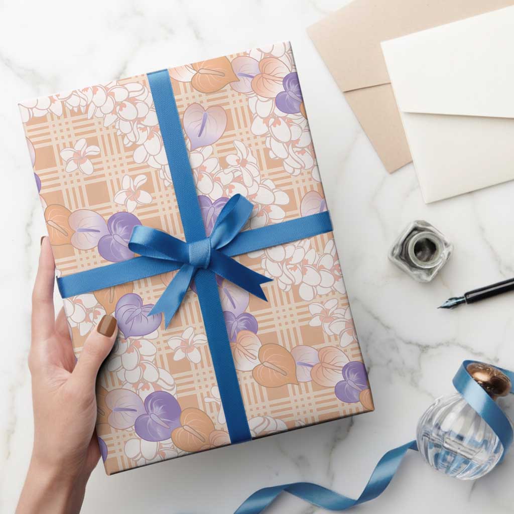 Anthurium Plumeria Lei Pastel Wrapping Paper Orange Hawaiian Splendid Palaka LT01 - Polynesian Pride