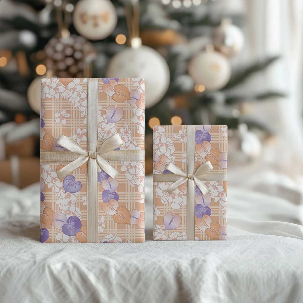 Anthurium Plumeria Lei Pastel Wrapping Paper Orange Hawaiian Splendid Palaka LT01 - Polynesian Pride