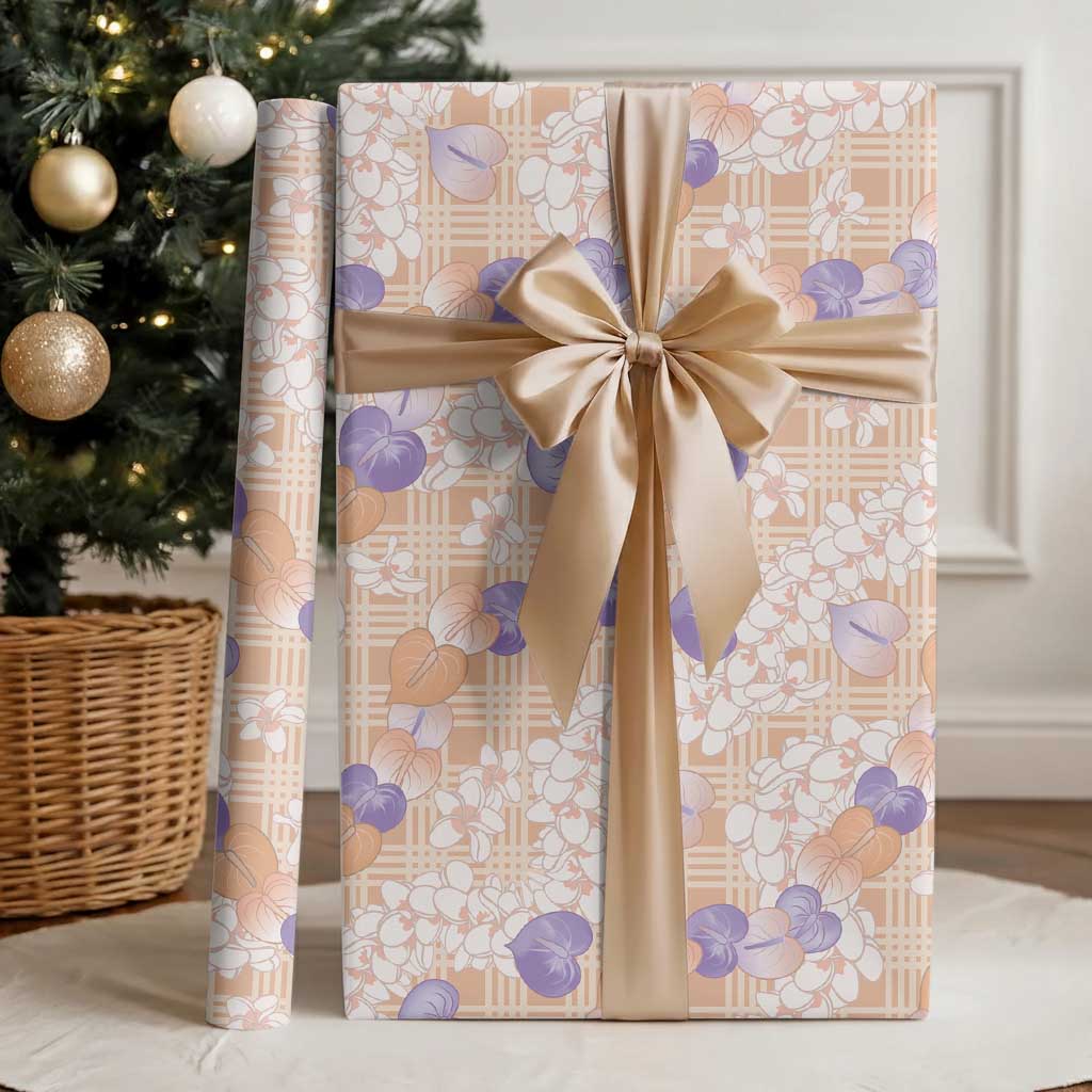 Anthurium Plumeria Lei Pastel Wrapping Paper Orange Hawaiian Splendid Palaka LT01 - Polynesian Pride