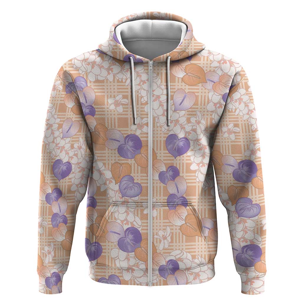 Anthurium Plumeria Lei Pastel Zip Hoodie Orange Hawaiian Splendid Palaka LT01 Zip Hoodie Orange - Polynesian Pride