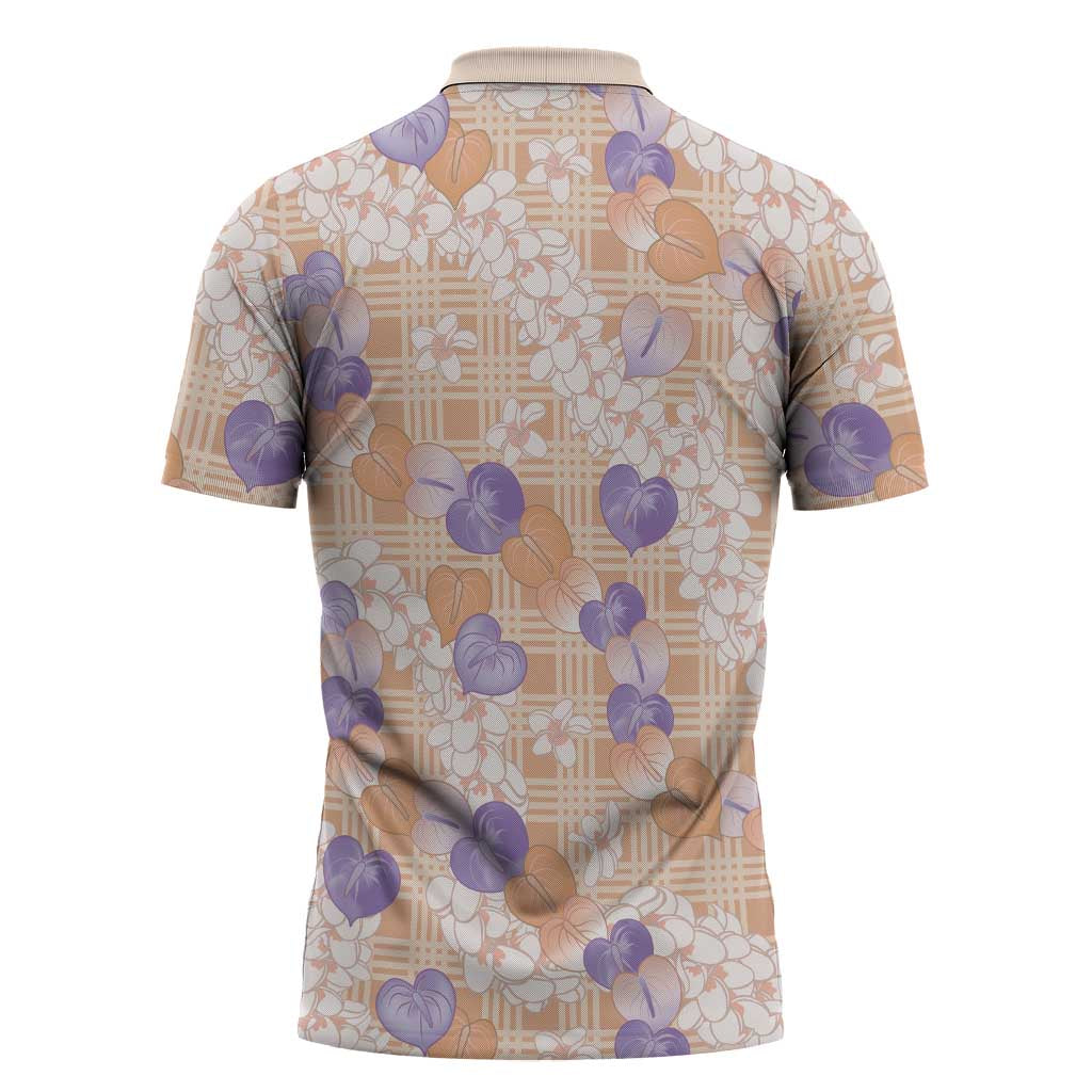 Anthurium Plumeria Lei Pastel Zipper Polo Shirt Orange Hawaiian Splendid Palaka LT01 - Polynesian Pride