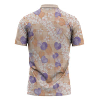 Anthurium Plumeria Lei Pastel Zipper Polo Shirt Orange Hawaiian Splendid Palaka LT01 - Polynesian Pride