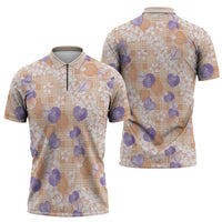 Anthurium Plumeria Lei Pastel Zipper Polo Shirt Orange Hawaiian Splendid Palaka LT01 - Polynesian Pride