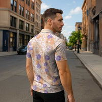 Anthurium Plumeria Lei Pastel Zipper Polo Shirt Orange Hawaiian Splendid Palaka LT01 - Polynesian Pride