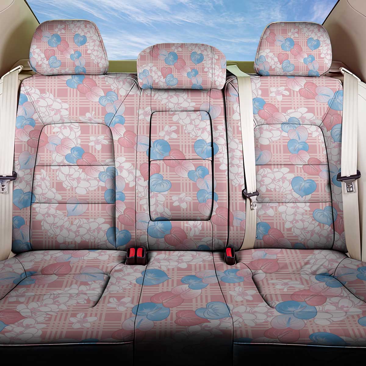 Anthurium Plumeria Lei Pastel Back Car Seat Cover Pink Hawaiian Splendid Palaka LT01 One Size Pink - Polynesian Pride
