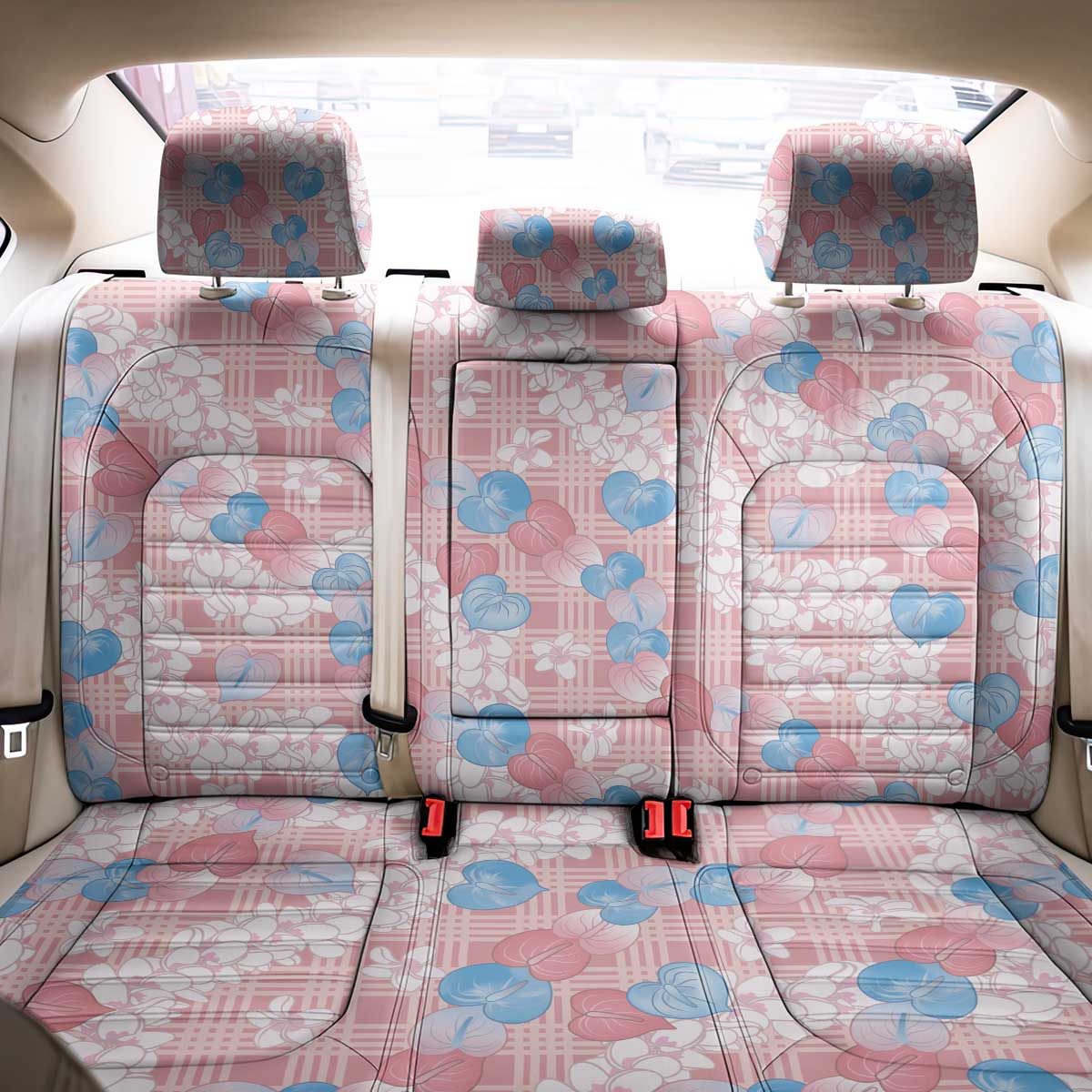 Anthurium Plumeria Lei Pastel Back Car Seat Cover Pink Hawaiian Splendid Palaka LT01 - Polynesian Pride