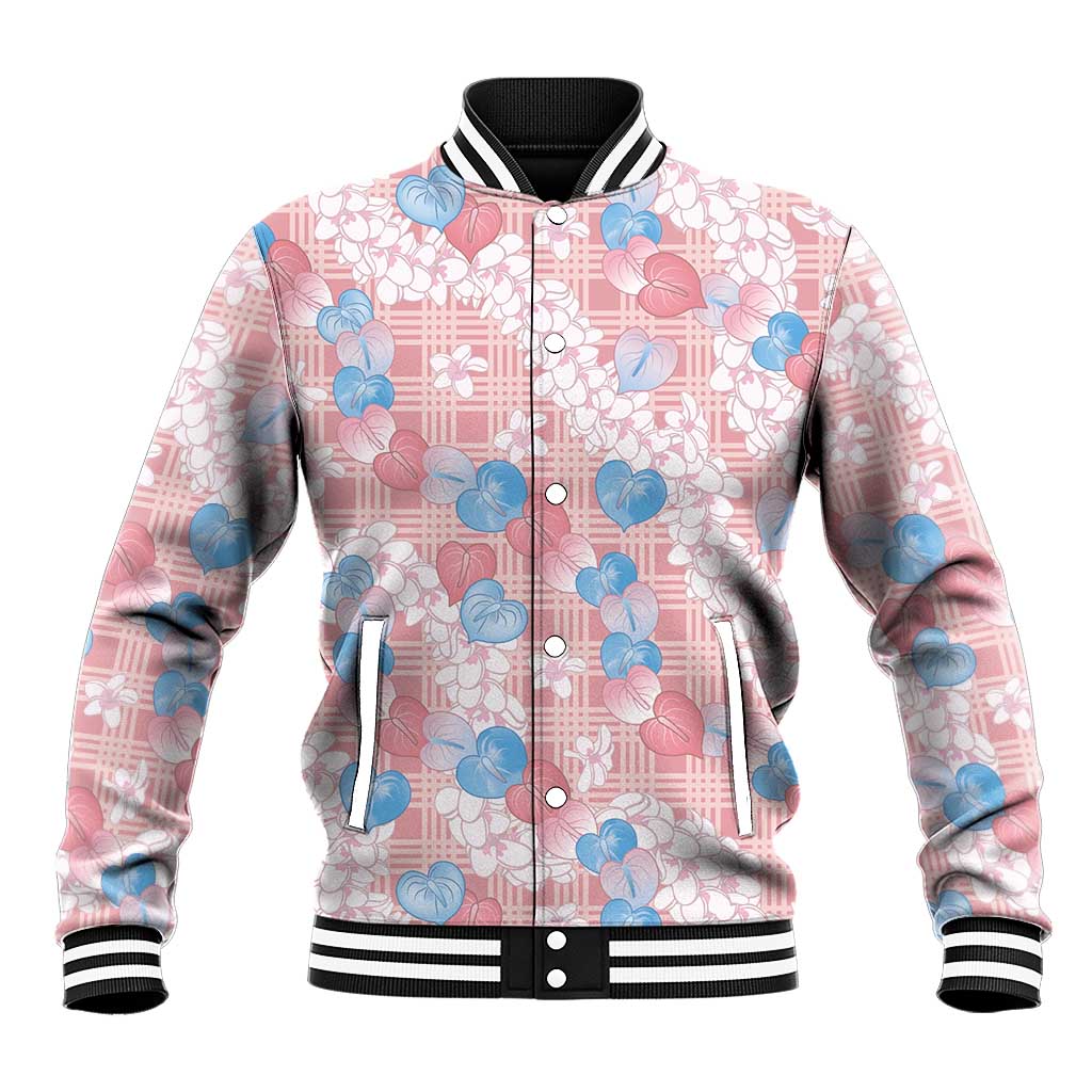 Anthurium Plumeria Lei Pastel Baseball Jacket Pink Hawaiian Splendid Palaka LT01 Unisex Pink - Polynesian Pride