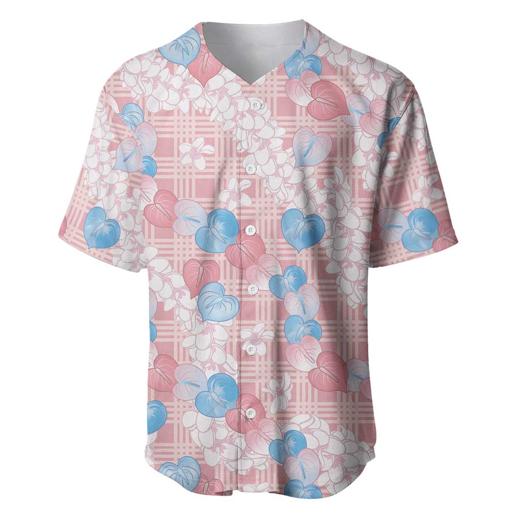 Anthurium Plumeria Lei Pastel Baseball Jersey Pink Hawaiian Splendid Palaka LT01 Pink - Polynesian Pride