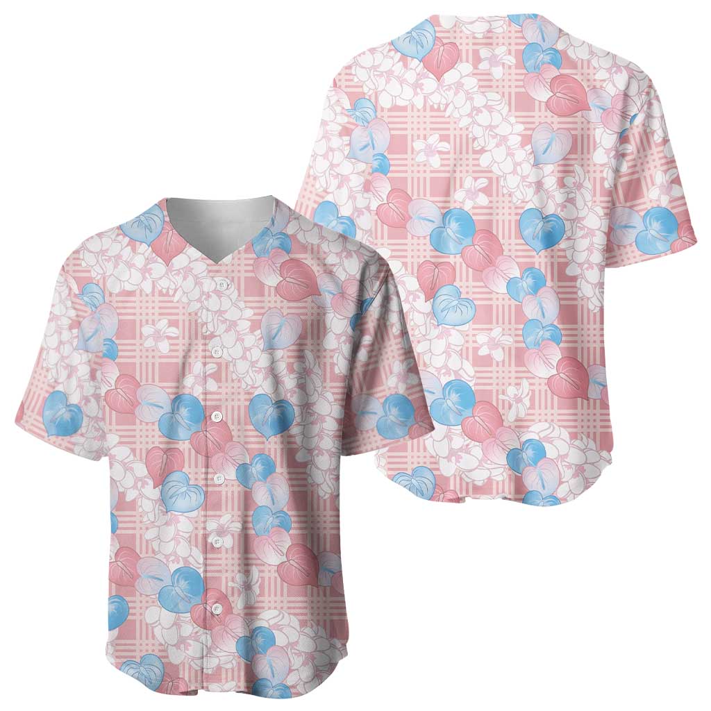 Anthurium Plumeria Lei Pastel Baseball Jersey Pink Hawaiian Splendid Palaka LT01 - Polynesian Pride