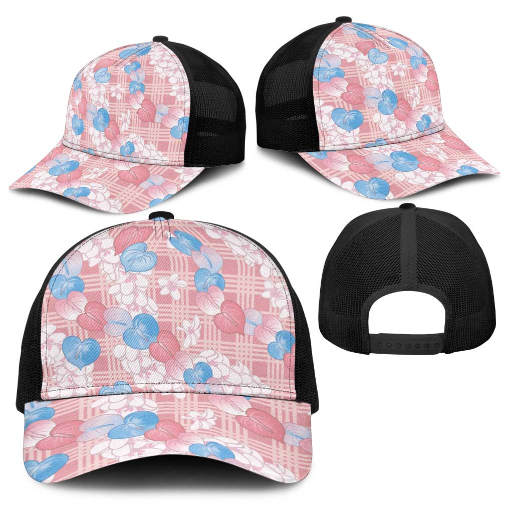 Anthurium Plumeria Lei Pastel Baseball Net Cap Pink Hawaiian Splendid Palaka LT01 - Polynesian Pride