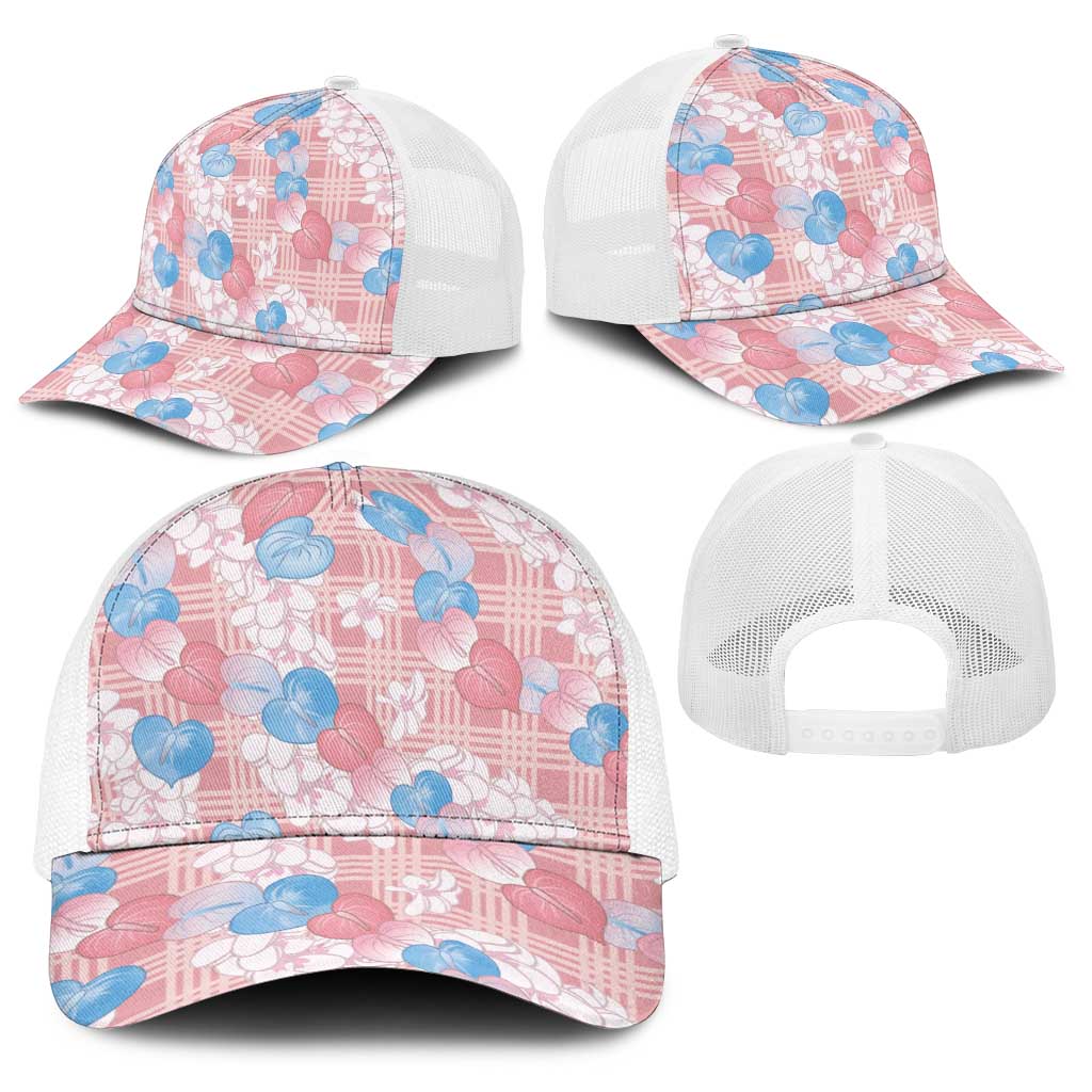 Anthurium Plumeria Lei Pastel Baseball Net Cap Pink Hawaiian Splendid Palaka LT01 - Polynesian Pride