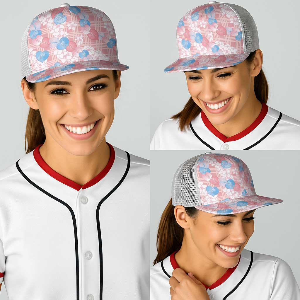 Anthurium Plumeria Lei Pastel Baseball Net Cap Pink Hawaiian Splendid Palaka LT01 - Polynesian Pride