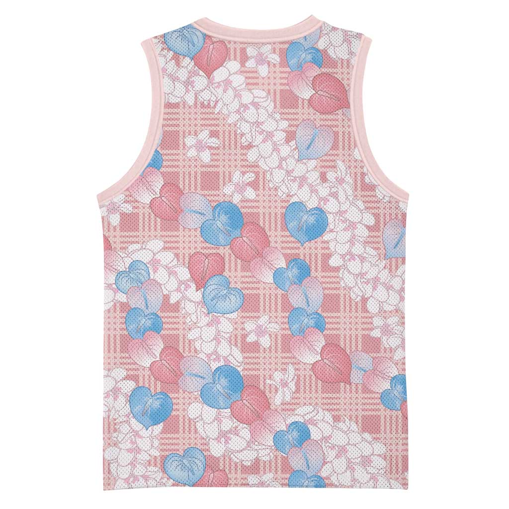 Anthurium Plumeria Lei Pastel Basketball Jersey Pink Hawaiian Splendid Palaka LT01 - Polynesian Pride