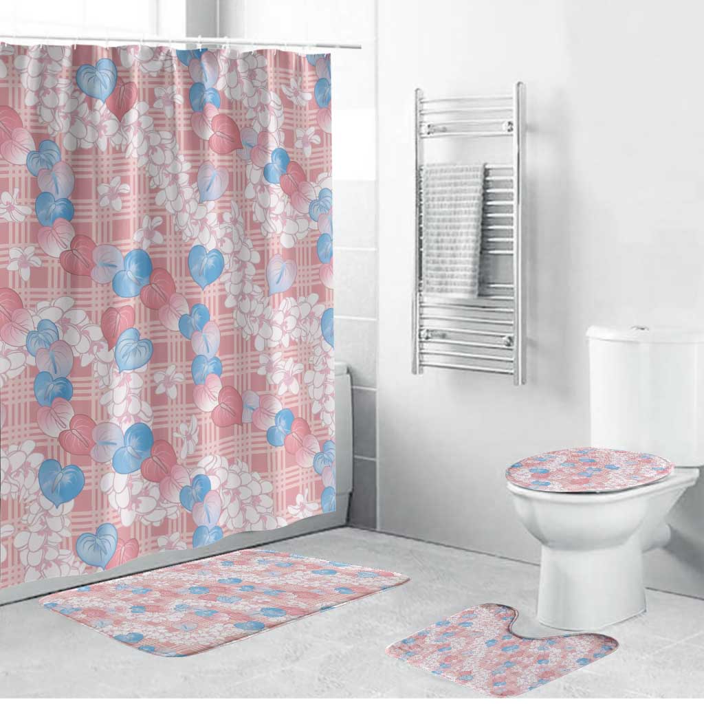 Anthurium Plumeria Lei Pastel Bathroom Set Pink Hawaiian Splendid Palaka LT01 Bathroom Set (4 pcs) Pink - Polynesian Pride