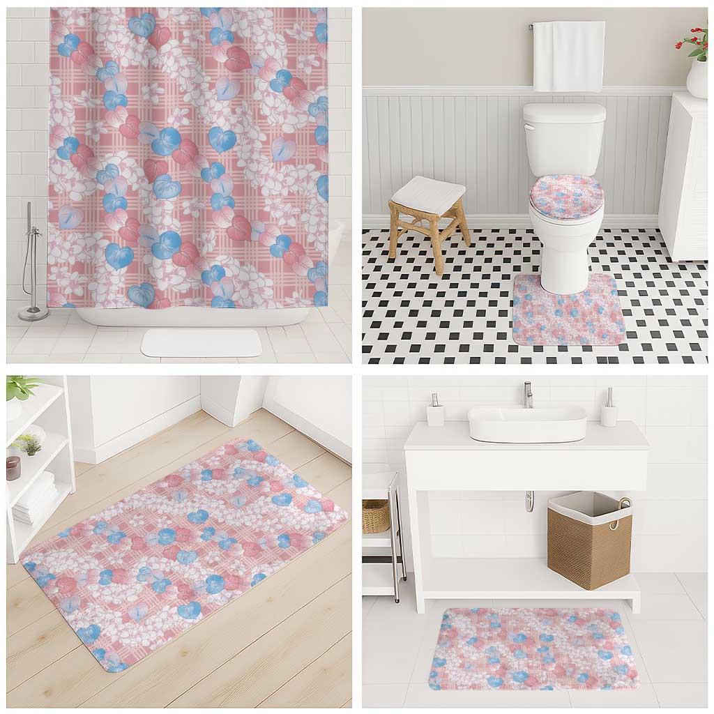 Anthurium Plumeria Lei Pastel Bathroom Set Pink Hawaiian Splendid Palaka LT01 - Polynesian Pride
